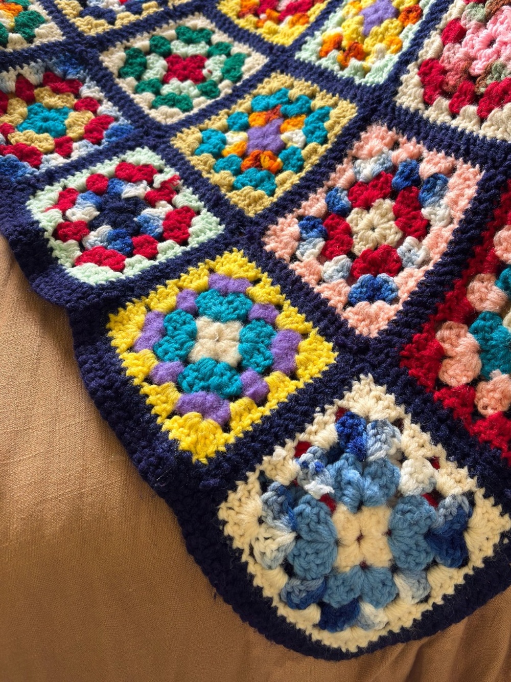 Handmade Crochet Granny Square Afghan Blanket Multicolor 67 x 34.5 in Throw